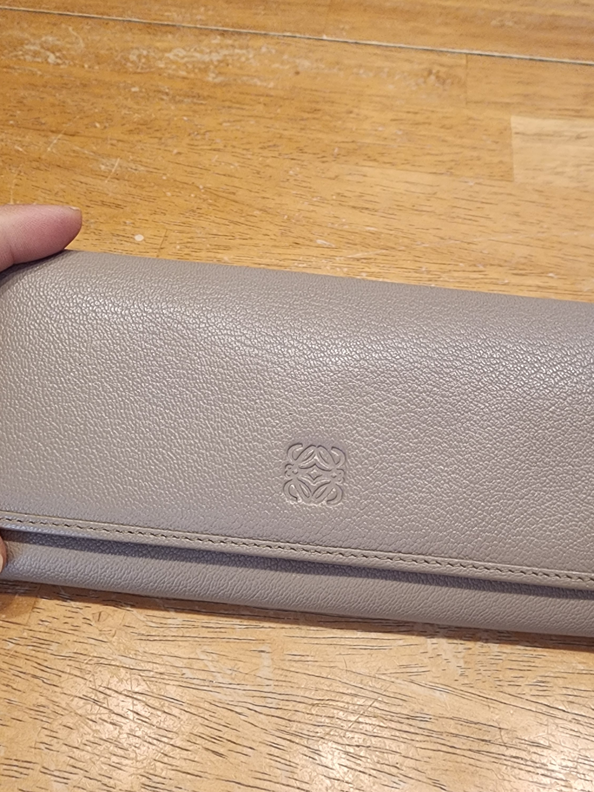 Loewe Fold-Over Pebbled Leather Wallet In Taupe